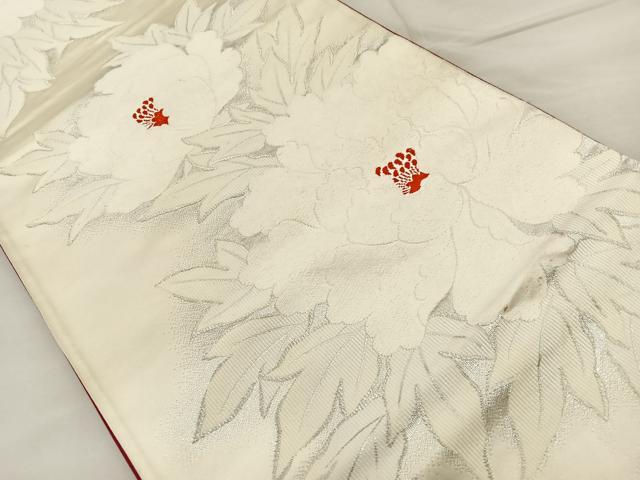 平和屋着物◎六通柄袋帯 唐織 草花文 銀糸 正絹 逸品 BAAT7049ph