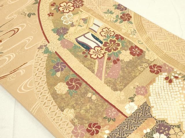 平和屋着物◎六通柄袋帯 御所車花文 金糸 正絹 逸品 DAAS7220xg