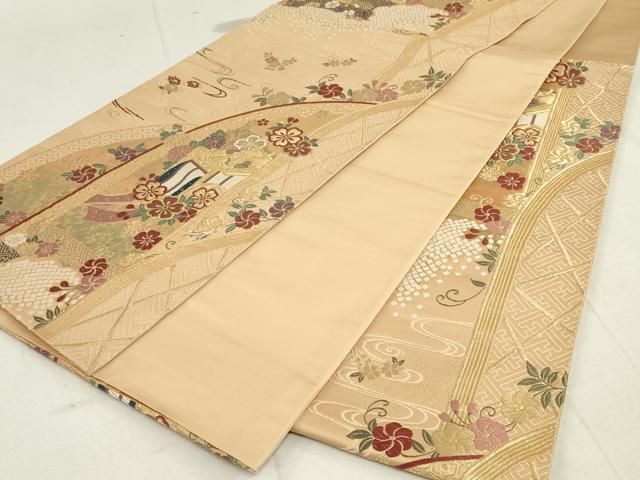 平和屋着物◎六通柄袋帯 御所車花文 金糸 正絹 逸品 DAAS7220xg