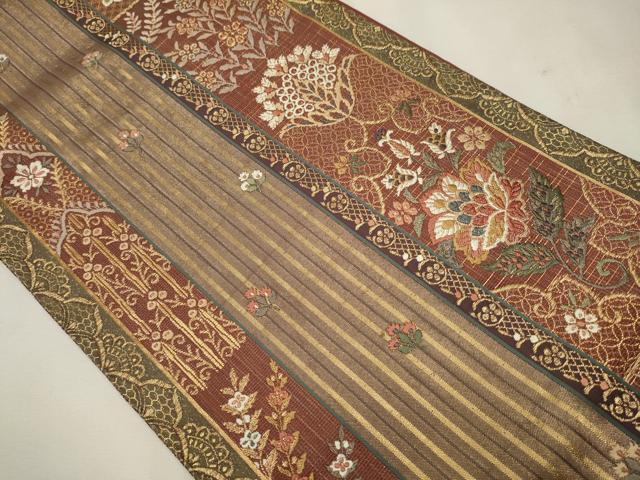 平和屋着物●六通柄袋帯 唐織 更紗花文 金糸 正絹 逸品 CAAT0841hy