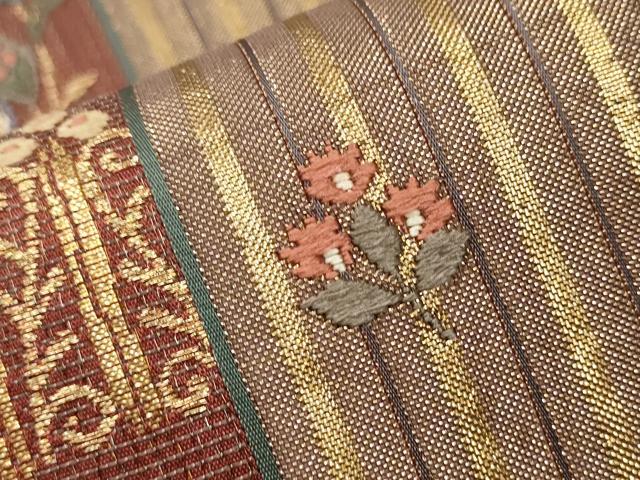 平和屋着物●六通柄袋帯 唐織 更紗花文 金糸 正絹 逸品 CAAT0841hy