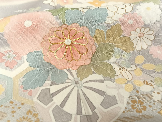 平和屋着物●創業460年・千總 訪問着 駒刺繍 花車文 金彩 三越扱い 正絹 逸品 AAAU4270np