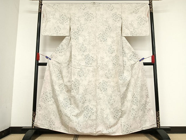 平和屋着物●本場大島紬 白大島 9マルキ 紫陽花 正絹 逸品 AABI4448ck