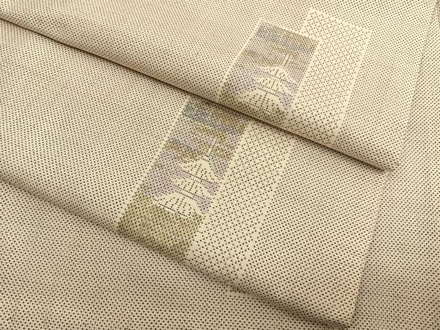 平和屋着物●本場大島紬 白大島 9マルキ 短冊風景文 正絹 逸品 BAAT3188hv
