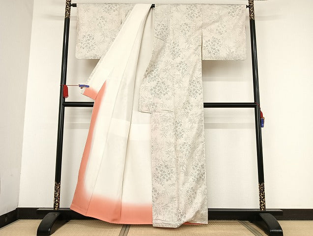 平和屋着物●本場大島紬 白大島 9マルキ 紫陽花 正絹 逸品 AABI4448ck