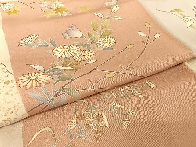 平和屋着物●創業460年・千總 小紋 駒刺繍 市松 草花 金糸 金彩 正絹 逸品 AAAU4309np