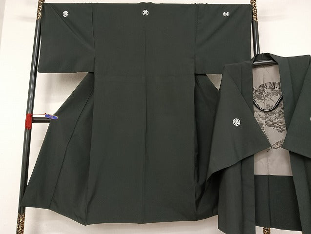 平和屋着物●男性 黒紋付 羽織セット 正絹 逸品 AAAU4339np