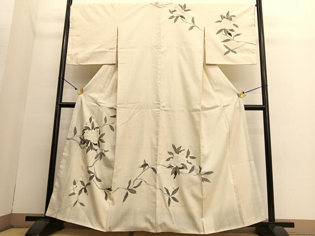 平和屋着物●訪問着 生紬地 友禅 枝花文 正絹 逸品 BAAT6637hv