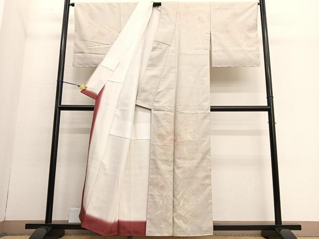 平和屋着物●訪問着 紬地 刺繍 草花文 正絹 逸品 BAAT6659hv
