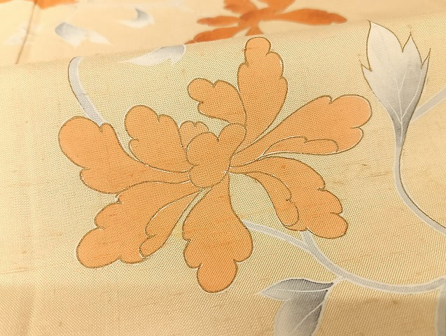 平和屋着物●訪問着 紬地 草花文 正絹 逸品 AAAU4360np