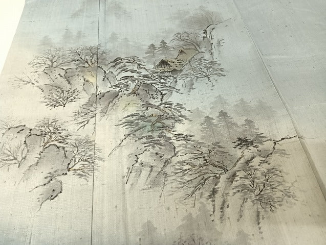 平和屋着物●訪問着 作家物 紬地 手描き 風景文 暈し染め 金彩 正絹 逸品 AAAU4362np