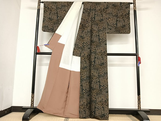 平和屋着物●本場村山大島紬 風景文 正絹 逸品 AAAU4373np
