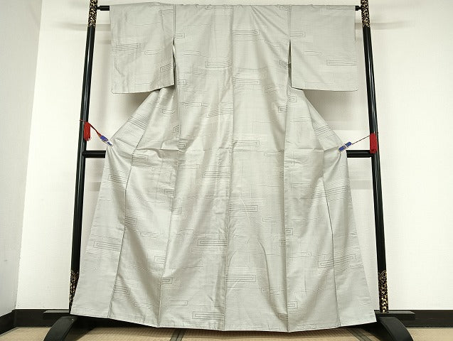 平和屋着物●上質な紬 横段文 正絹 逸品 AAAU4375np