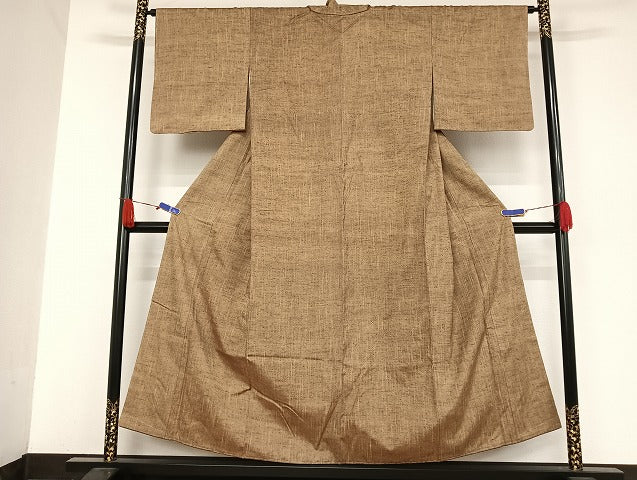 平和屋着物●上質な紬 樺茶色 正絹 逸品 AAAU4368np