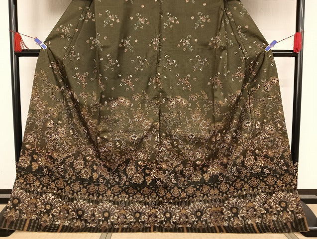 平和屋着物●本場染大島紬 訪問着 更紗花文 ロング丈 正絹 逸品 AAAU4389np