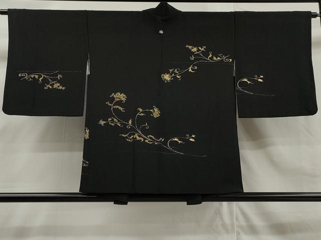 平和屋着物∞羽織 花唐草文 黒地 金銀糸 正絹 逸品 CAAR9097id