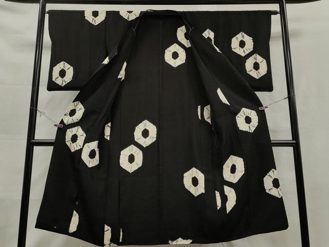 平和屋着物▽道中着 単衣 紬地 絞り 舞花文 黒地 ロング丈 正絹 逸品 CAAR9098id