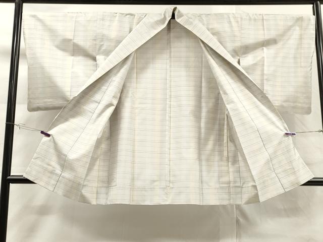 平和屋着物▽道中着 本場縞大島紬 白大島 単衣 格子柄 ロング丈 正絹 逸品 CAAR9107id
