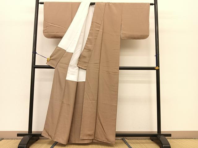 平和屋着物●上質な紬 色無地 白茶色 正絹 逸品 未使用 BAAT0922yc