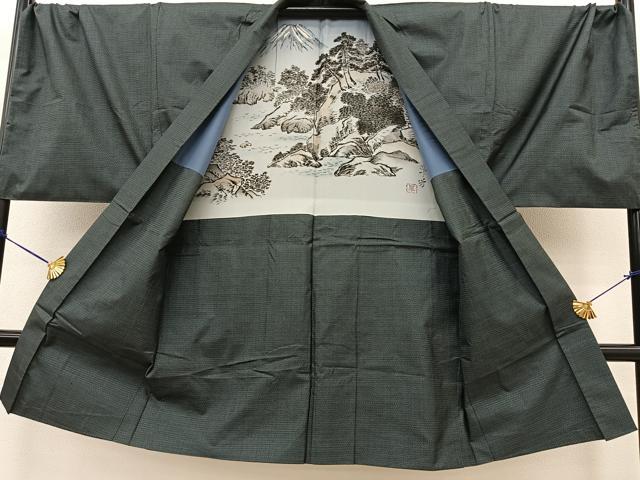 平和屋着物●男性 本場大島紬 アンサンブル 長羽織 100亀甲 総詰め 羽裏:富士 証紙付き キングサイズ 正絹 逸品 BAAT0928yc