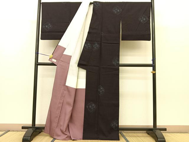 平和屋着物●本場結城紬 重要無形文化財 絣文様 やまと金ラベル 正絹 逸品 BAAT0958yc