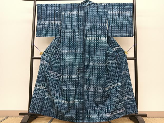 平和屋着物●上質な紬 藍 総絞り 正絹 逸品 BAAT0980yc