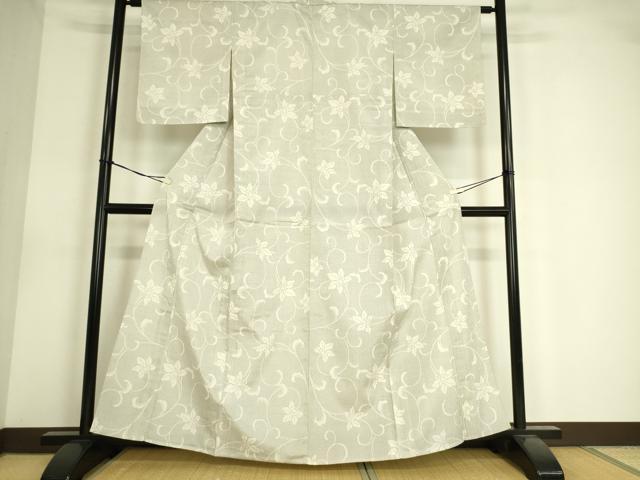 平和屋着物▽本塩沢 単衣 花唐草文 松坂屋扱い 正絹 逸品 DAAS0560az
