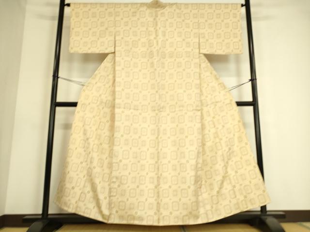平和屋着物▽上質な紬 単衣 花織 格子花文 正絹 逸品 DAAS0589az