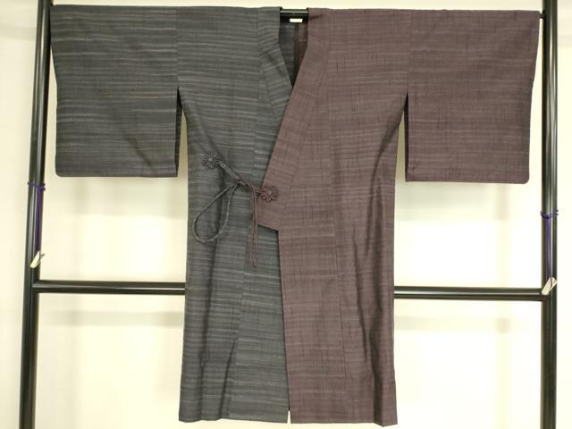 平和屋着物▽道中着 単衣 紬地 縞 ロング丈 正絹 逸品 DAAS0600az