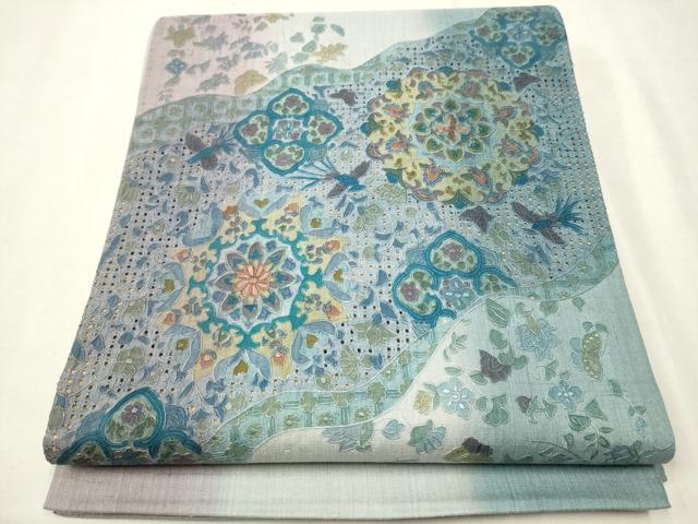 平和屋着物●中国三大刺繍 スワトウ刺繍 総刺繍 太鼓柄袋帯 紬地 正倉院花鳥文 正絹 逸品 CAAT1031hy