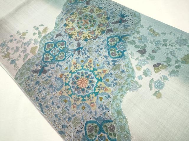 平和屋着物●中国三大刺繍 スワトウ刺繍 総刺繍 太鼓柄袋帯 紬地 正倉院花鳥文 正絹 逸品 CAAT1031hy