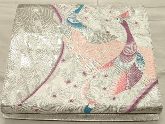 平和屋着物◎六通柄袋帯 孔雀文 九百錦 プラチナ箔 正絹 逸品 CAAT0302ft