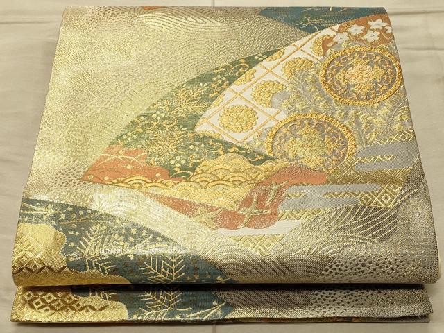 平和屋着物◎六通柄袋帯 地紙正倉院花文 金糸 正絹 逸品 CAAT0316ft
