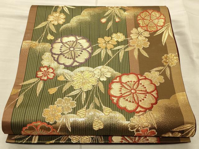 平和屋着物◎六通柄袋帯 唐織 花間道 金糸 正絹 逸品 CAAT0327ft