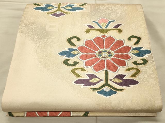 平和屋着物◎六通柄 本袋帯 唐織 手織 草花文 金銀糸 正絹 逸品 CAAT0325ft