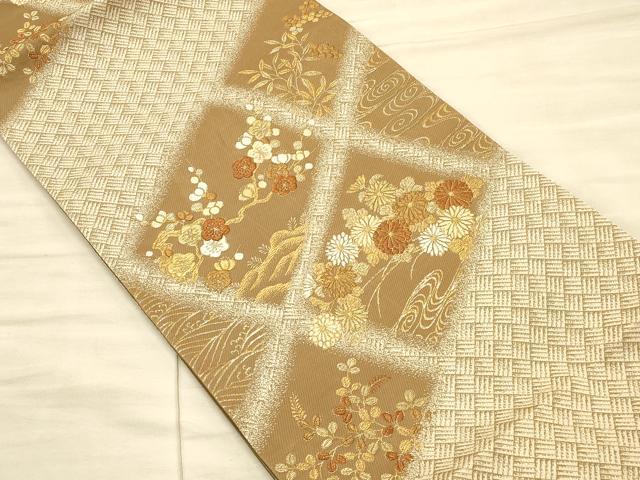 平和屋着物◎六通柄袋帯 吉祥花文 金糸 正絹 逸品 CAAT0340ft