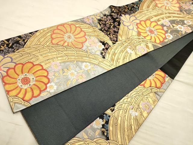 平和屋着物◎六通柄袋帯 立波毬花文 金銀糸 正絹 逸品 CAAT0363ft