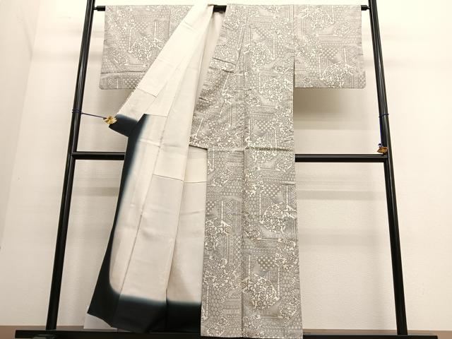 平和屋着物●本場大島紬 白大島 9マルキ 切嵌花文 正絹 逸品 BAAT6674hv