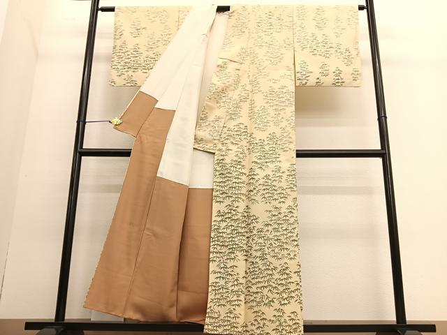 平和屋着物●訪問着 本場染大島紬 作家物 刺繍 笹竹文 正絹 逸品 BAAT6711hv