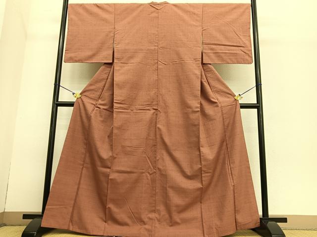 平和屋着物●上質な紬 色無地 赤茶色 正絹 逸品 BAAT6720hv