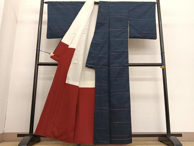 平和屋着物●上質な紬 道行コートセット 横段文 正絹 逸品 BAAT6746hv