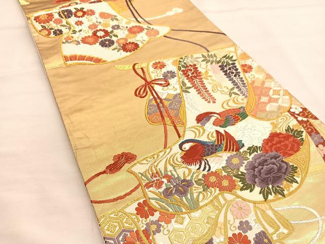 平和屋着物●唐織・西陣の老舗・名門・藤原織物 六通柄袋帯 誰が袖鴛鴦花文 金銀糸 正絹 逸品 BAAT6802hv