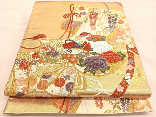 平和屋着物●唐織・西陣の老舗・名門・藤原織物 六通柄袋帯 誰が袖鴛鴦花文 金銀糸 正絹 逸品 BAAT6802hv