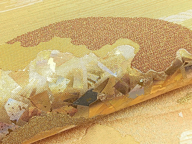 平和屋着物●金彩友禅作家 金彩の魔術師 堀省平 金煌織 太鼓柄袋帯 遠山文 金銀彩 正絹 逸品 BAAT6760hv