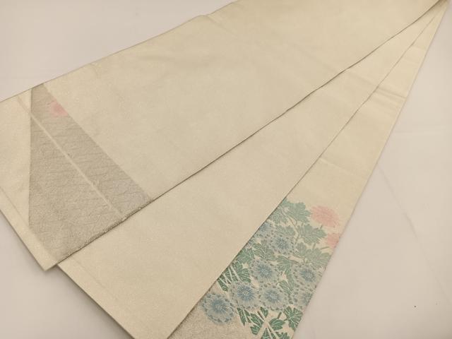 平和屋着物◎太鼓柄袋帯 綴れ 草花文 銀糸 正絹 逸品 BAAT3495ui
