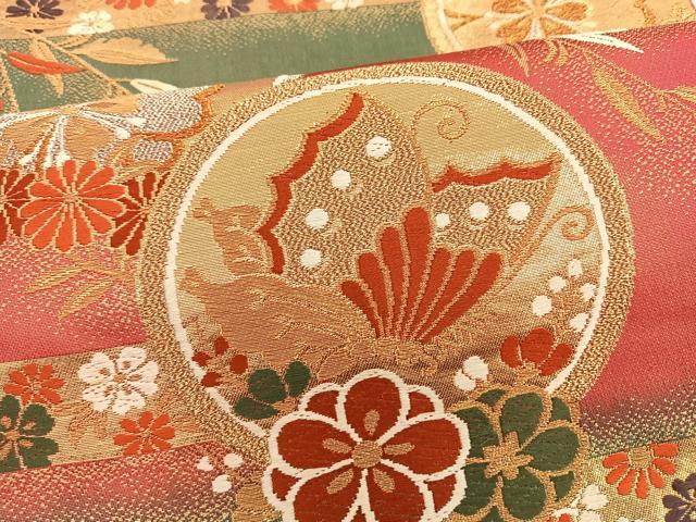 平和屋着物◎六通柄袋帯 唐織 花蝶丸文 金銀糸 正絹 逸品 BAAT3483ui
