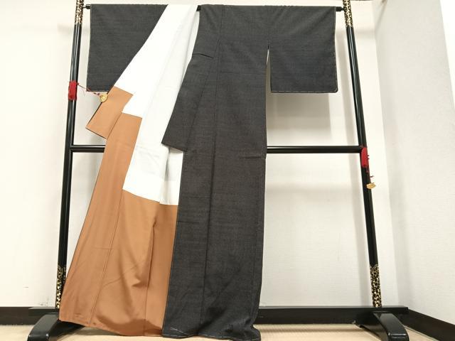 平和屋着物●本塩沢 蚊絣 黒地 正絹 逸品 未使用 AAAW1863ph