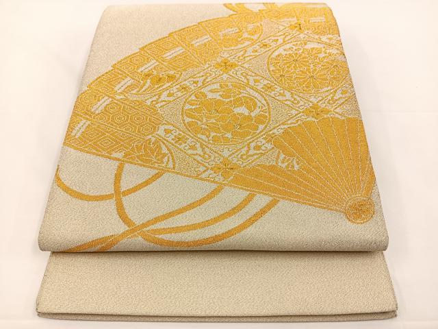 平和屋着物◎太鼓柄袋帯 綴れ 檜扇花文 金銀糸 正絹 逸品 BAAT4622kg