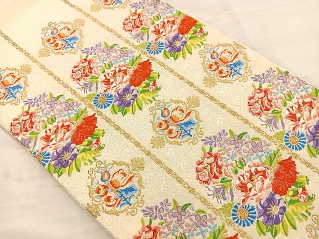 平和屋着物◎六通柄袋帯 唐織 草花文 金銀糸 正絹 逸品 BAAT4656kg