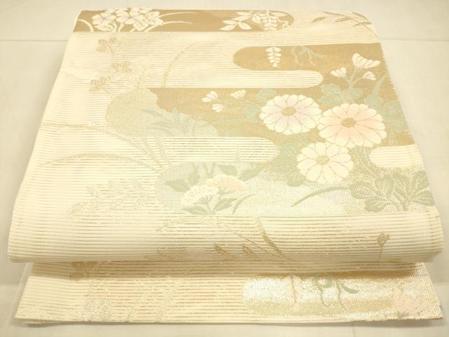 平和屋着物＊夏物 六通柄袋帯 草花文 金糸 正絹 逸品 DAAT1894cm
